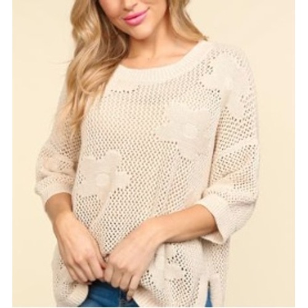 Sanctuary Floral Open Knit‎ Sweater Size XL
